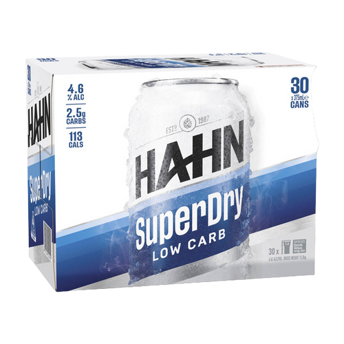 Hahn Super Dry 4.6% Can 375ml 30pk Block