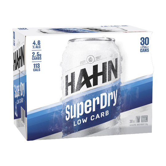 Hahn Super Dry 4.6% Can 375ml 30pk Block