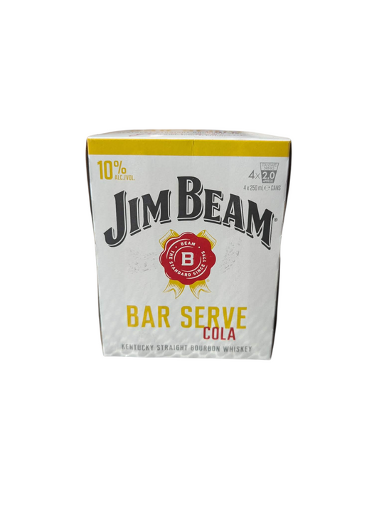 Jim Beam & Cola 10% Bar Serve 250ml Can 4PK